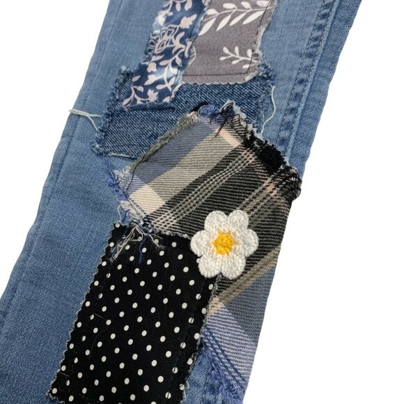 Justice Skinny Jeans Leggings Boho Patched Blue Black Plaid Girls Size 14 - Picture 6 of 11